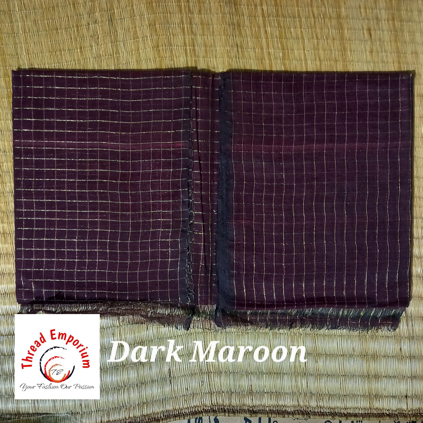 Dark maroon cotton saree