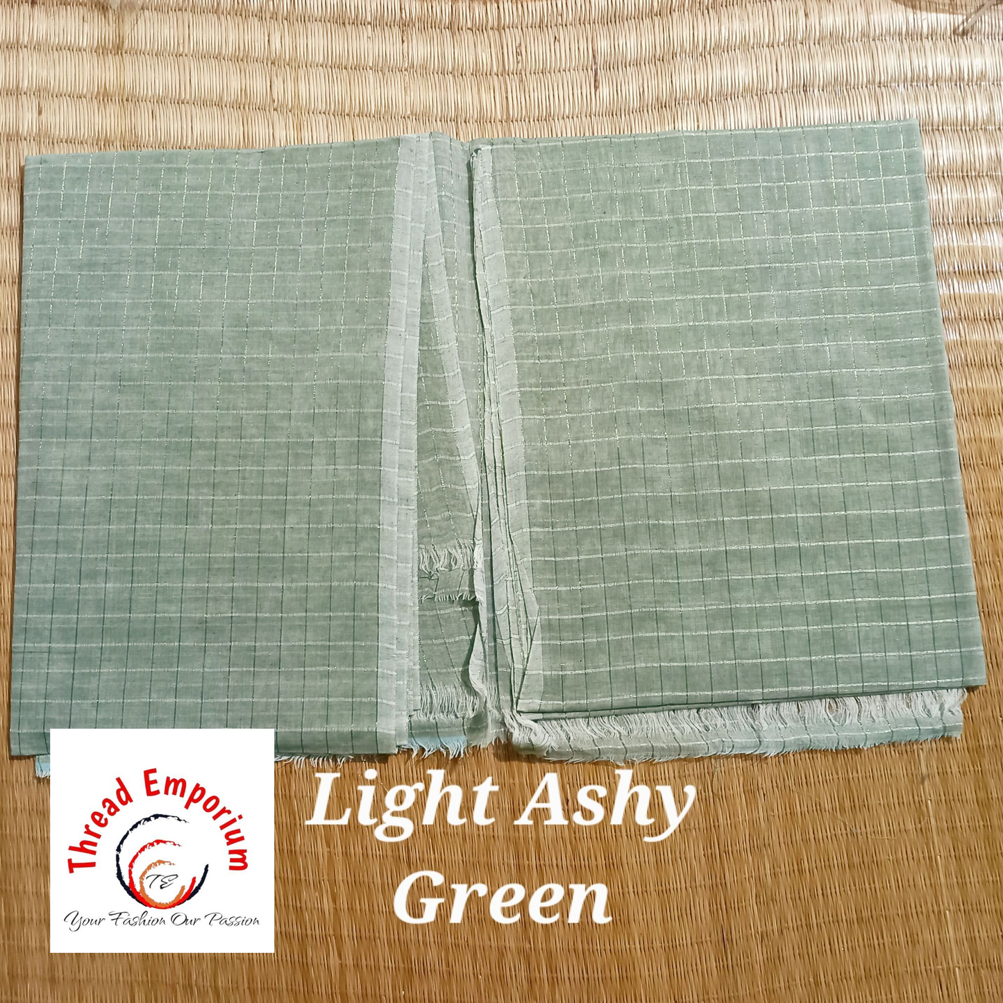 Light ashy green cotton saree